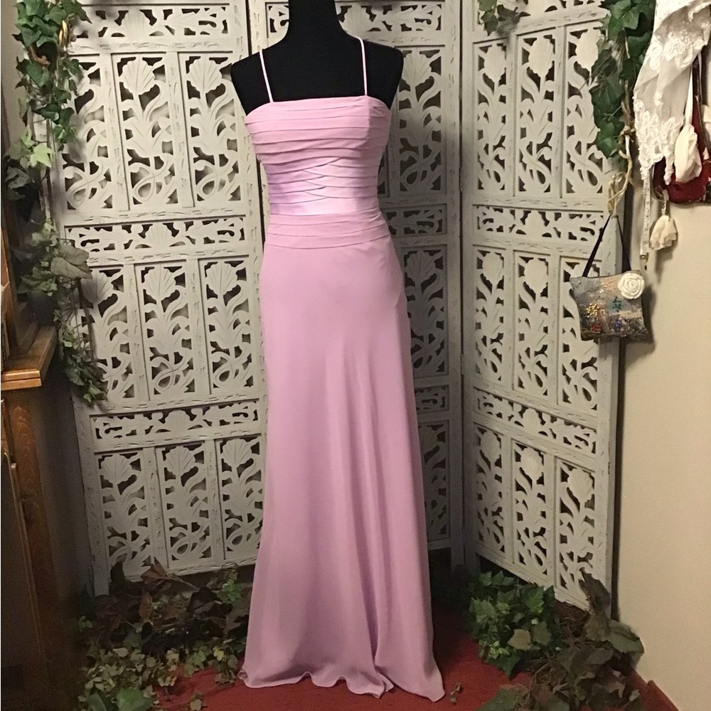 B2 FASHION LOVELY LAVENDER PURPLE CHIFFON STYLE SHOULDER STRAP GOWN PROM DRESS